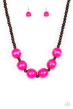Oh My Miami Pink Wooden Paparazzi Necklace