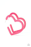 Heart-Throbbing Twinkle -Pink Heart Hoop Paparazzi Earrings All Eyes On