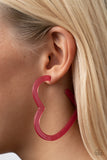 Heart-Throbbing Twinkle -Pink Heart Hoop Paparazzi Earrings All Eyes On