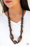 Summer Breezin Brown Wooden Necklace- Paparazzi